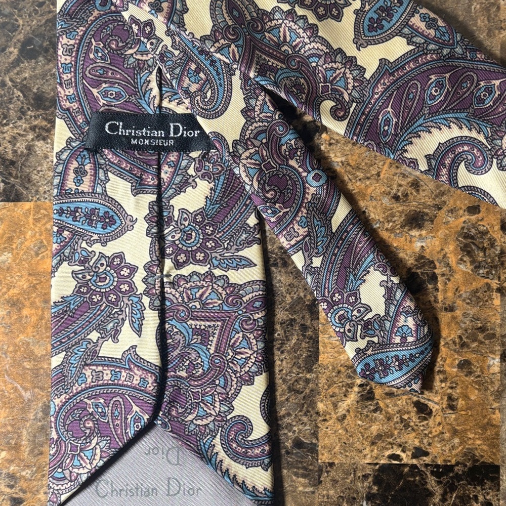 Christian Dior Cream Tie with Purple and Blue Paisley